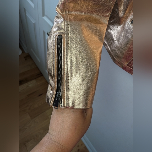 ZARA Women Jacket Simili Leather Size XL Pink Glossy Color Bikercore Style - Picture 5 of 11